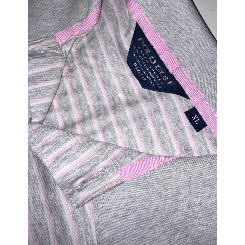 Polo Golf Ralph Lauren Mens XL Pro Fit Polo Shirt Gray Pink Striped Short Sleeve